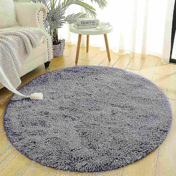 Noahas pyöreä pehmeä matto olohuoneeseen, paksu matto, pörröinen suuri alue matto lattialle pehmeä matto makuuhuoneeseen pitkä pehmeä-WELLNGS Gray purple 120X120CM 4X4inch
