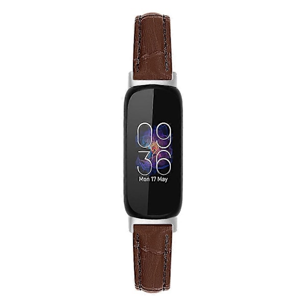 Ersättningsarmband för Fitbit Inspire 3 Bambu Trä Ådring PU Läder Justerbart Armband-WELLNGS Brown