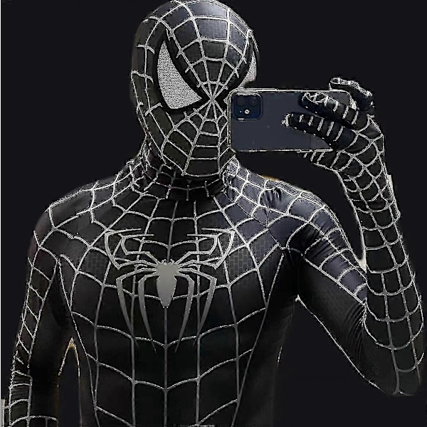 Halloween Mænds Sort Remy Spiderman Cosplay Kostume Venom Symbiote Remy Dragt Zentai Bodystocking Voksen-WELLNGS XL Hood Jumpsuits