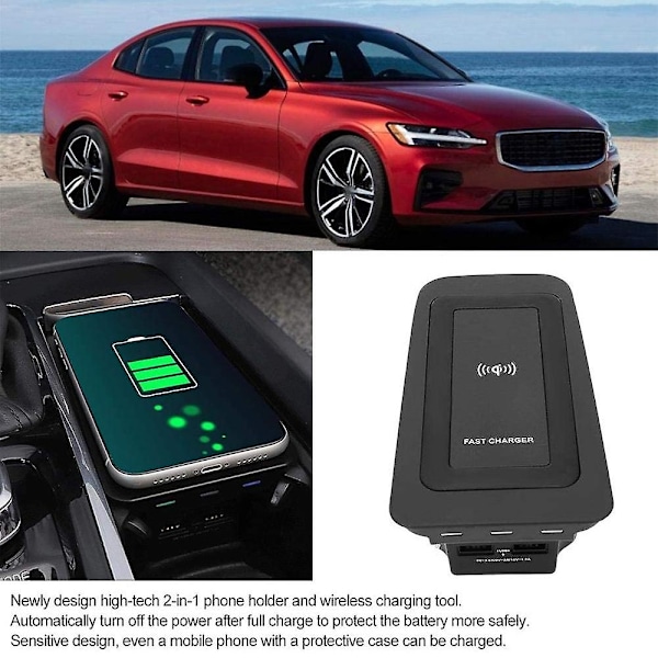 Trådlös Bil Laddare för S60 V60 XC60 S90 V90 XC90 2018 2019 2020 Special Mobiltelefon Laddning Pla-WELLNGS