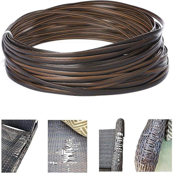 Reparationskit för rotting 37m 120ft Rottingreparationsmaterial Tvåtonad Gradient Mörkbrun med Ljusbruna Ränder Plastrottingmaterial-WELLNGS Brown