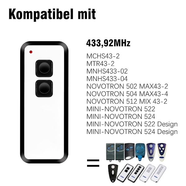 Fjärrkontroll för garageport 433,92 MHz, för NOVOTRON 502 MAX43-2, MINI-, garageportsöppnare 2-pack - WELLNGS
