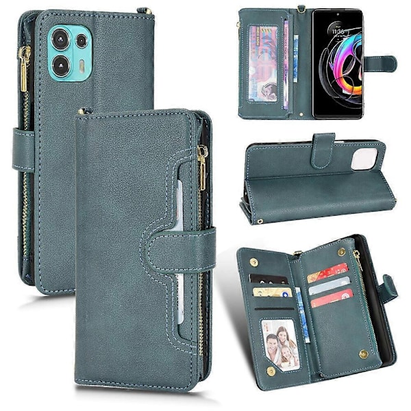 Fodral Kompatibelt med Motorola Edge 20 Fusion Skal Dragkedja Magnetisk Plånbok Korthållare PU Läder Flip Fodral-WELLNGS Green
