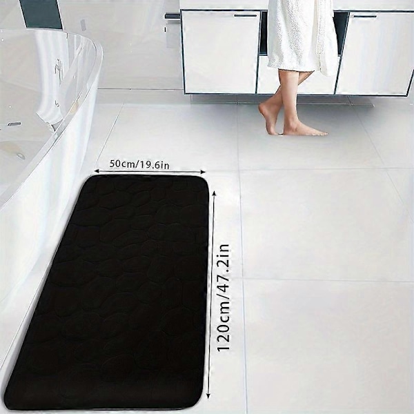 Lyxig och plyschig minnesskum badrumsmatta - halkfri, snabbtorkande, tvättbar badrumsmatta för bekväm heminredning-WELLNGS Black 50*120cm