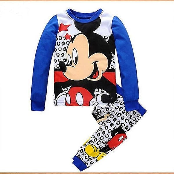 Barn Flickor Sovkläder Pyjamas Set Pjs Outfit-WELLNGS Blue White Mickey 7-8 Years