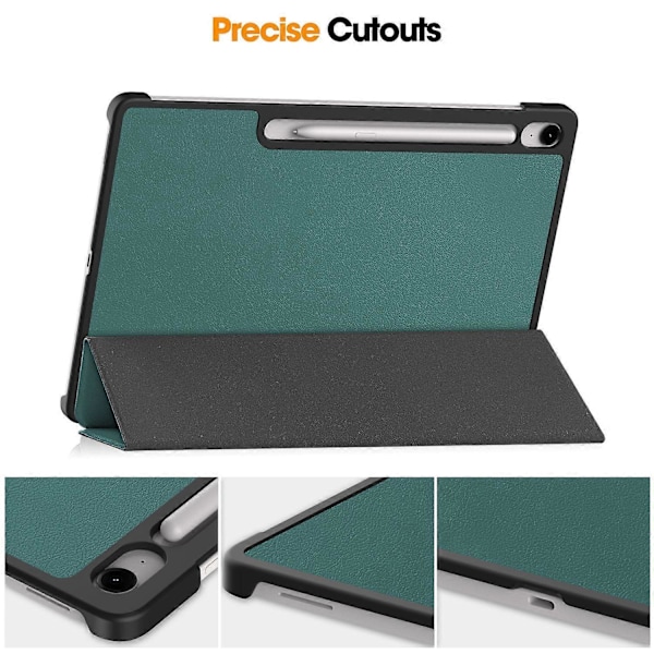 Kompatibel med Samsung Galaxy Tab S10 FE+ Cover Anti-Drop Læder Stand Tablet Cover - Rød-WELLNGS Blackish Green