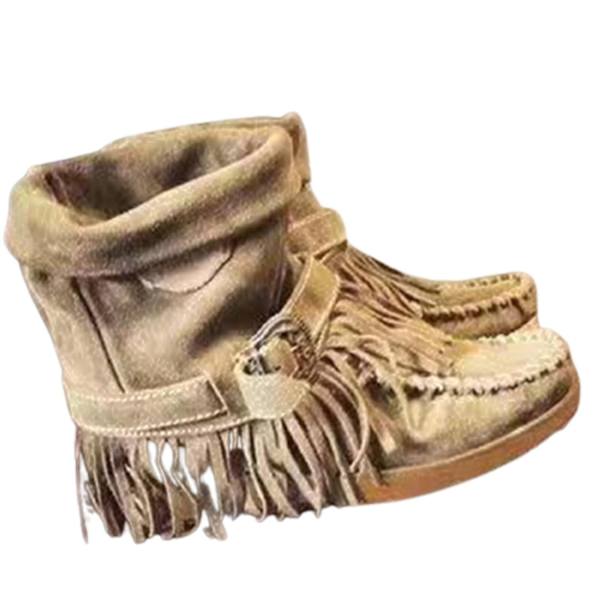 Naisten mokkanahkasaappaat hapsulla, ylelliset vintage-mattakengät, liukumattomat kengät, muodikkaat - WELLNGS Khaki 41