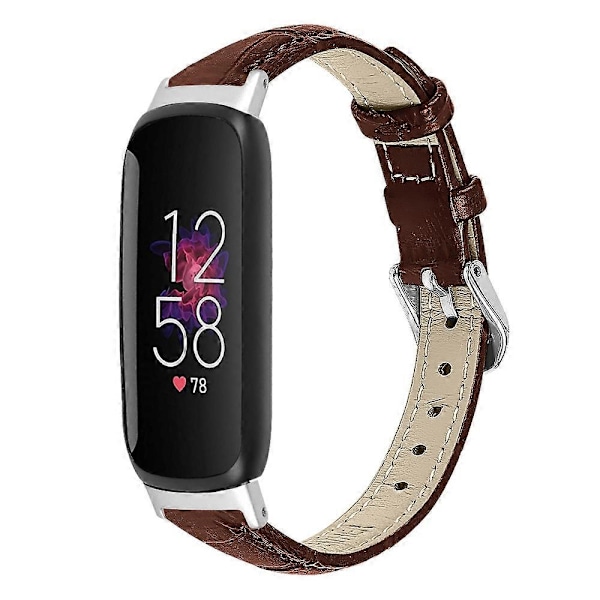 Ersättningsarmband för Fitbit Inspire 3 Bambu Trä Ådring PU Läder Justerbart Armband-WELLNGS Brown