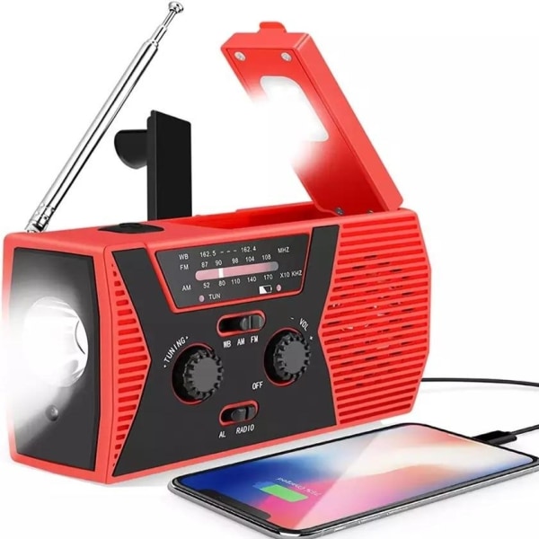 Vevradio med solcell och Powerbank Pro 4000 mAh - Red-WELLNGS red