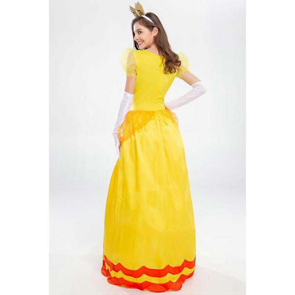 Kvinders Super Mario Peach Cosplay Kostume Pink Prinsesse Kjole + Handsker + Hårbånd Sæt Karneval Party Sæt - WELLNGS Yellow 2XL