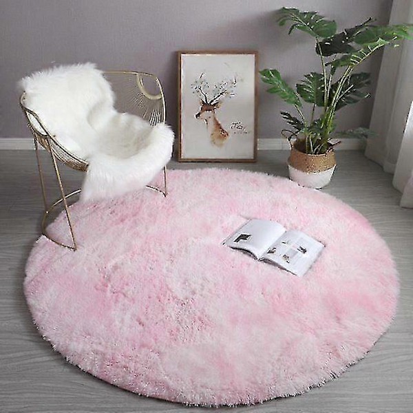 Plys Rundt Tæppe Fluffy Hvide Tæpper til Stue Blød Boligindretning Soveværelse-WELLNGS Tie Dye Pink Diameter 140cm