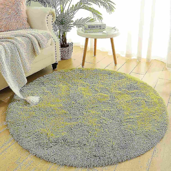 Noahas Rundt Plysj Teppe Barnerom Dekor for Stue Anti-skli Fluffy Stort Område Teppe Gulv Mykt Teppe Lang Plysj Tepper Hvit Grass green 120X120CM 4X4inch