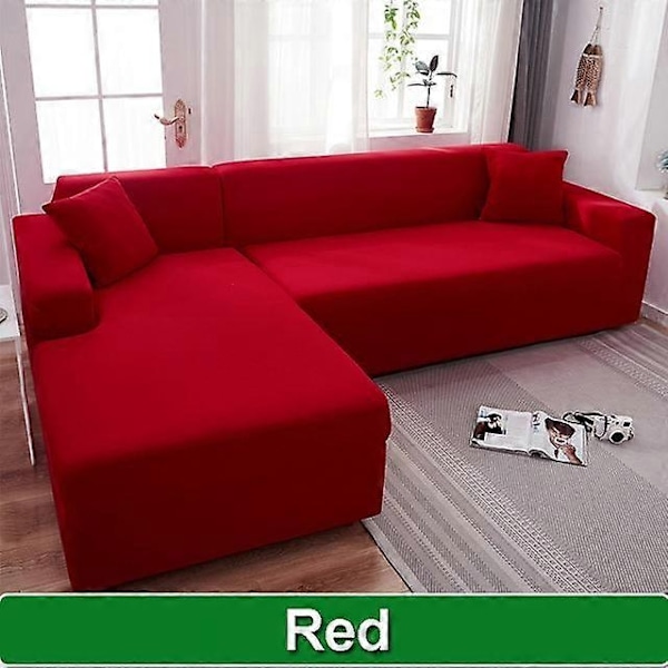 Solid Sofföverdrag för Vardagsrum Sofföverdrag Elastiskt L-Format Hörnsofföverdrag Stretchöverdrag för Soffa-WELLNGS red-Sofa Cover 4 Seater 230-300cm