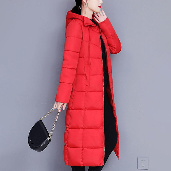 Kvinners vinter dunjakke casual lang glidelås yttertøy puffer jakke egnet for venner samling slitasje-WELLNGS Red XL