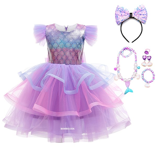 Havfrue Ariel Prinsesse Jenter Kjole Cosplay Kostyme Baby Havfrue Kle Deg Ut Barn Halloween Bryllup Kostyme Barn Kjole 7-8T (140)-WELLNGS 7-8T(140) a14