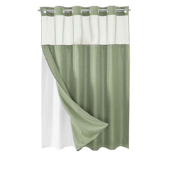No Hook Waffle-Weave Duschdraperi med Snap-in Tygfoder Set för Badrum, Hotelstil med Mesh Toppfönster,C-WELLNGS