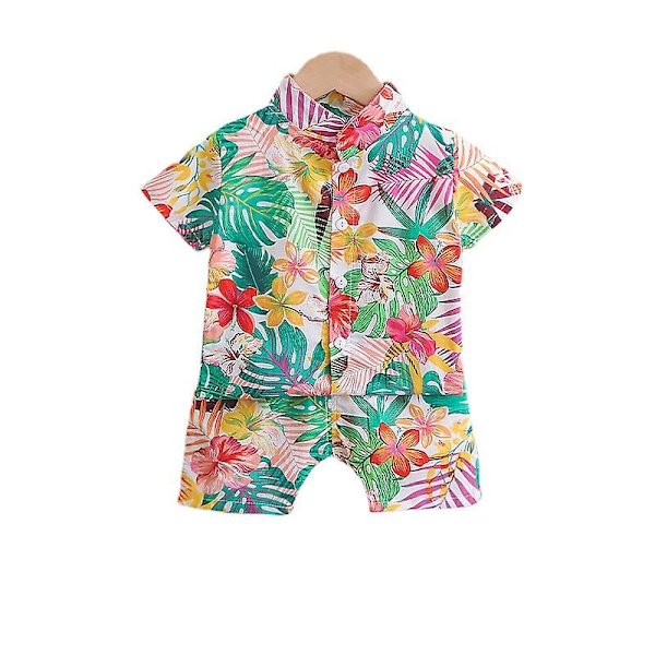 Toddler Little Boys Summer Outfits, Hawaiian Floral T-Shirt Shorts Set-WELLNGS COLOR 6 90cm