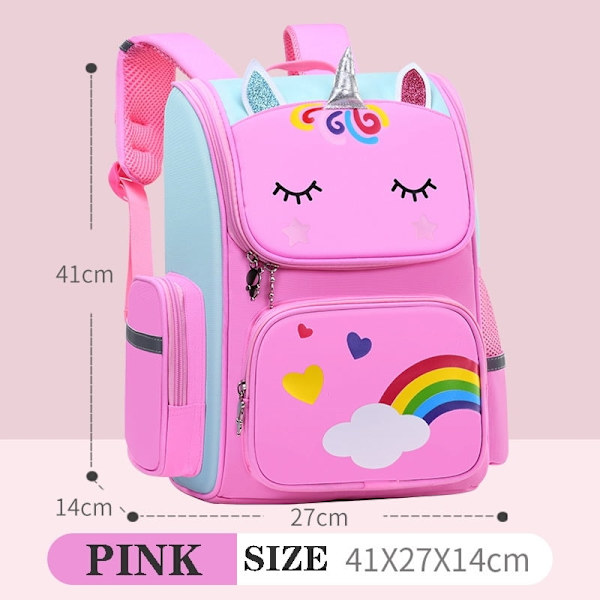 Ryggsäck för grundskoleelever Enhörning 3D Cartoon Skolväska Barn Ny Kindergarten Väska Flicka Pojke Söt Regnbåge Mochila Escolar-WELLNGS pinkl