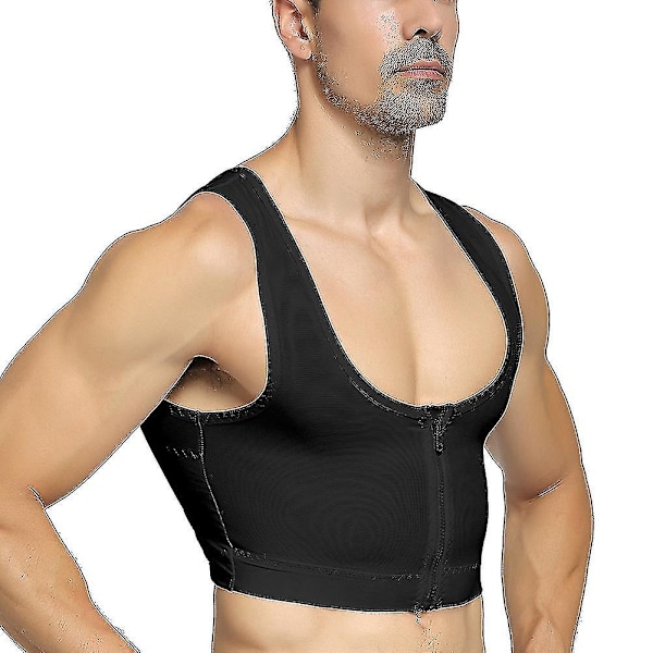 Mænd Gynecomastia Shaper Ny Slank Bryst Kontrol Bryster Shapewear Undergarments Mave Bælter Krog Kontrol-WELLNGS Zip Black L