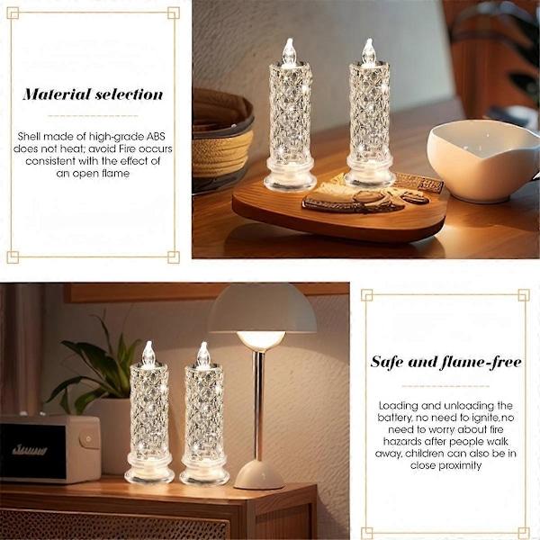 Rose Shadow LED Flammeløse Lys, 4 stk. Romantiske Batteridrevne Lys LED Søylelys for Va-WELLNGS