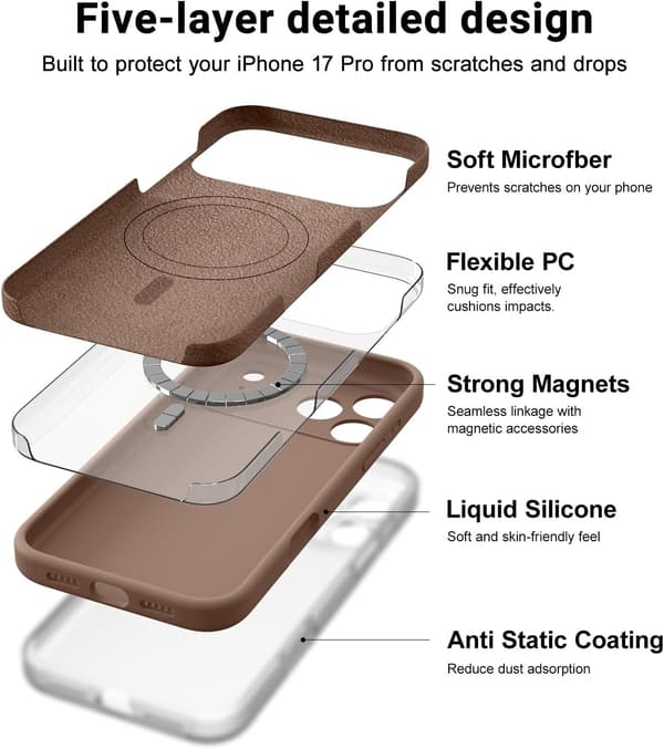 Flydende silikonecover til iPhone 17 Pro Max - Lysebrun & MagSafe-kompatibel marron clair iPhone 17 Pro Max