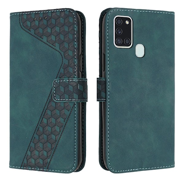 Samsung Galaxy A21S Telefonfodral, PU-Läder Flip Cover Skyddande Fodral Magnetisk Spänne Design Plånbok Kortplats Hållare Telefonfodral - WELLNGS Green