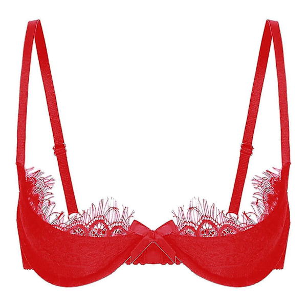 Dam 1/2 Kupa Push Up Bygel Spets BH Underkläder Öppen Kupa BH Toppar Justerbar Rem Svampvadderad Behå Underkläder-WELLNGS Red C XL
