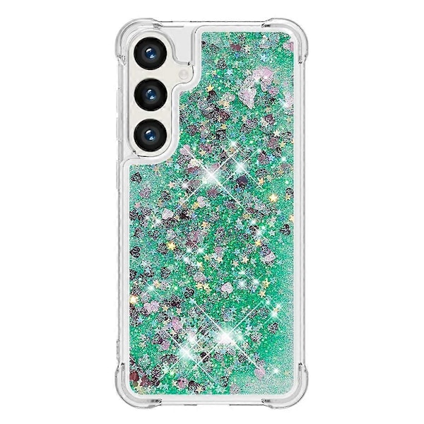 YB Quicksand Series-1 Kompatibel med Samsung Galaxy S24+ Skal Flytande Flytande Paljetter TPU-skydd - WELLNGS Green Hearts
