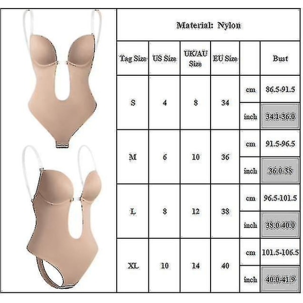 Kvinder Rygløs Shapewear Dyb V-hals Bodystocking Usynlig Body Shaper Til Lav Ryg Kjole XL