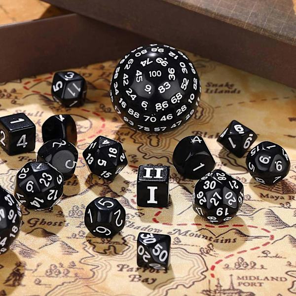15 kappaletta täydellinen monitahoinen DND-noppasetti D3-D100 pallomainen RPG-noppasetti, 100-sivuinen noppasetti Rol-WELLNGSille