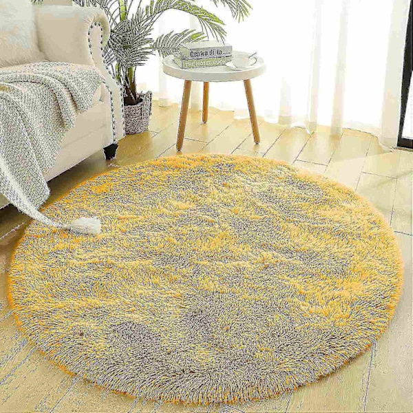 Noahas teppe stue Rund tykk teppe Fluffy stor teppe gulvmyk teppe soverom lang plysj-WELLNGS Yellow 90X90CM  3X3inch