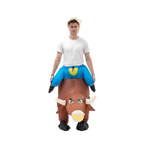 Oppusteligt tyrekostume til voksne - Rid på ko - Oksekostume - Oppusteligt tøj til Halloween Cosplay-fest - Sjovt Fancy Mascot-kostume - WELLNGS
