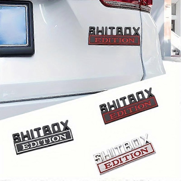 Shitbox Edition Badge, 3D Bilmærke Klistermærker, Cool 3D Stænkskærm Navneplade Udskiftning, Kompatibel med de fleste biler, lastbiler og SUV'er-WELLNGS Silvery Red