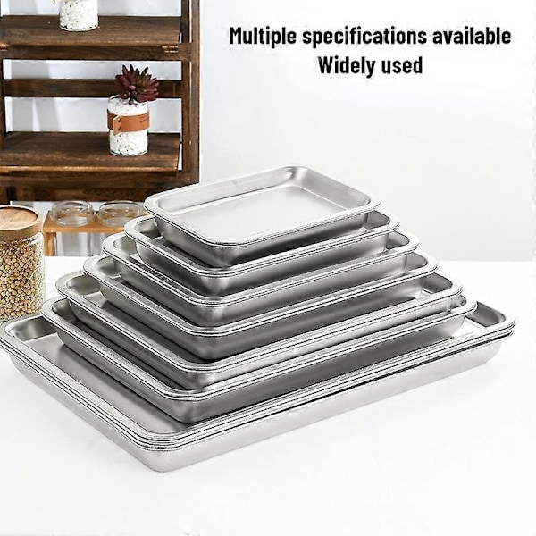 304 rustfritt stålbrett, rektangulær ren flat bunn firkantet plate, kommersiell kjøkken bakefiskplate, fortykket dampet risplate-WELLNGS C-style L36 W27 H2flat bottom