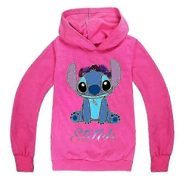 Stickade Tryck Långärmade Hoodies Barn Pojkar Flickor Casual Huvad Tröja Pullover Toppar - WELLNGS Rose Red 13-14 Years