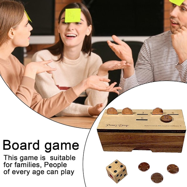 Penny-spill med terning og treboks for 2-6 spillere - Konkurransespill for barn, voksne og familier - Strategispill med myntkast - Bursdags- og julegave - WELLNGS