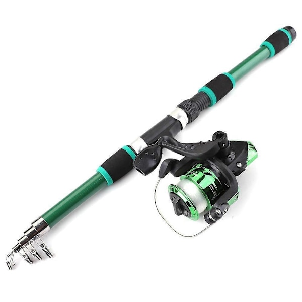Bærbar 1,8 m Teleskopisk Fiskestang 5,5:1 Gear Ratio Spinnende Fiskehjul Sæt med Fiskeline Fiskeudstyr Stang Combo-WELLNGS green