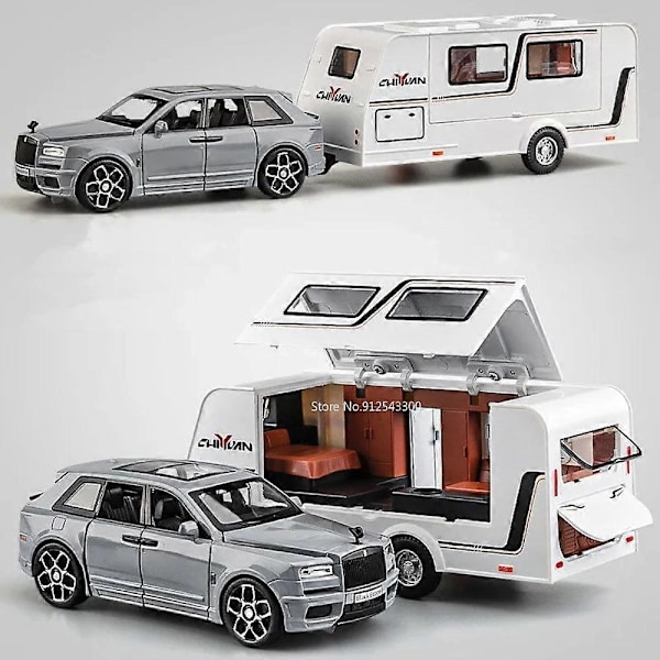 1/32 Trailer RV Kuorma-auton leluautomalli Alloy Diecast Maastoauto Camper äänen ja valon leluautomalli lapsen lelujen kokoelma lahja -WELLNGS White Bens  G
