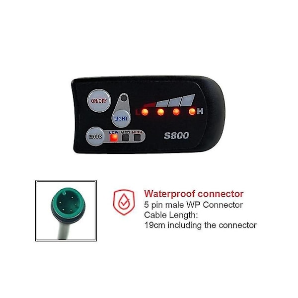 Elektrisk Sykkel 36v48v S800 LED LCD Instrument Kontrollpanel Display for Elektrisk Sykkelkontroller 5-polet Vanntett - WELLNGS