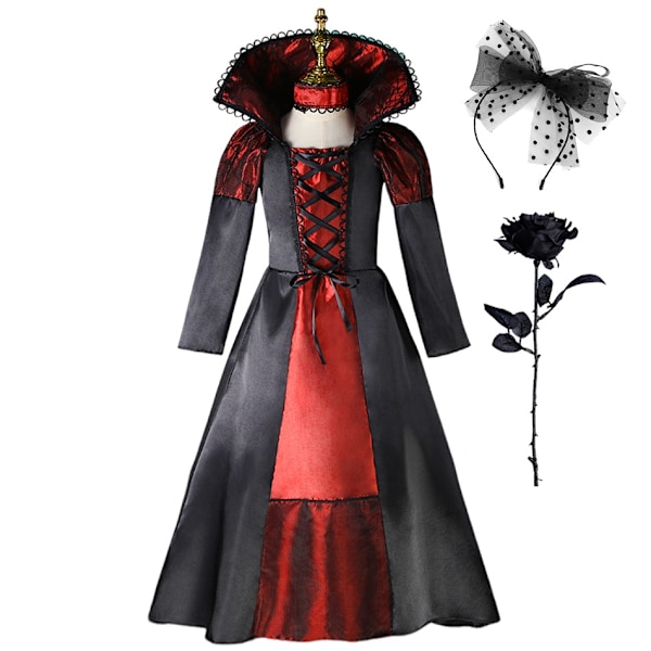 Jenteprinsessekostyme Vampyr Spøkelsesbrud Klær Halloween Elegant Rollespill Karneval Forkledning Heks Bursdagskjole Vampyr Dress 02-WELLNGS Vampire Set 02 L(6-7T)