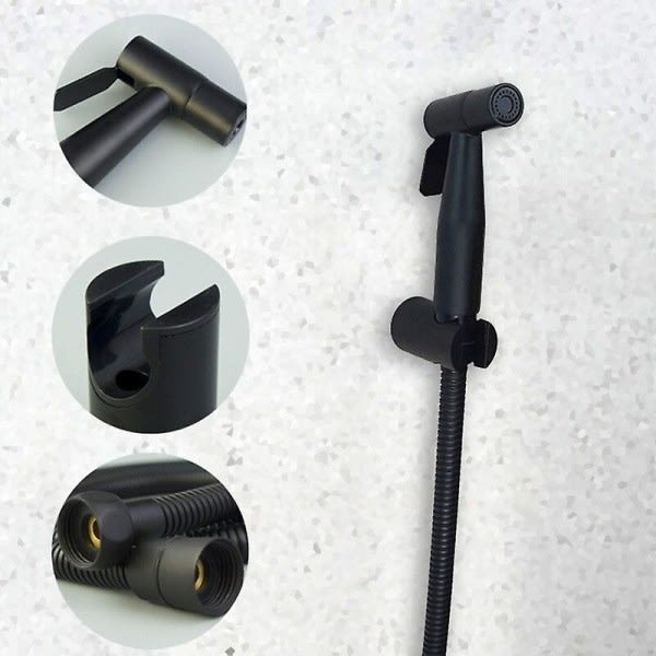 Svart handhållen toalettspruta i rostfritt stål set med slang för dusch Sprayvägg eller toalett-WELLNGS