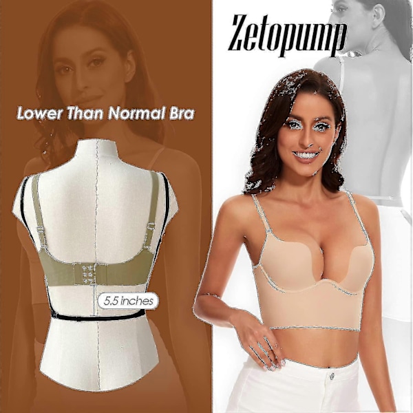 Dame Bh'er med Lav Ryg - Sømløs Dyb U-Formet Halter Bh'er Konvertible Multi-Vejs Lav Udsnit Halter Bh'er Camisole Bh'er - WELLNGS Nude 36B