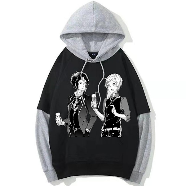 Anime Hoodie Bungo Stray Dogs Pullovers Toppar Man Kvinna Par Överside Hoodie Hip Hop Hooded Pullover Harajuku Streetwear-WELLNGS black 16 L