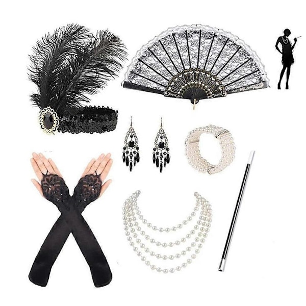 1920'ernes Kvinders Flapper Tilbehør Gatsby Kostumer Tilbehørssæt 20'ernes Flapper Pandebånd Perlekæde Armbånd Øreringe Handsker - WELLNGS D