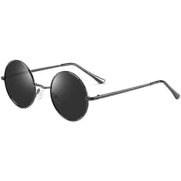 Retro Round John Lennon Polarisoivat Aurinkolasit Miehille ja Naisille Pyöreät Hippi Aurinkolasit - WELLNGS Black Lens-matte Black Frame