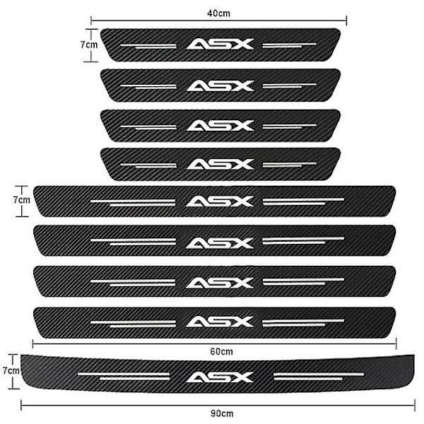 Auton osien auton oven kynnys suojalista Mitsubishi ASX 2010-2023 Hiilikuitu tarrat Auton tavaratila Takapuskuri Tarrat Auton lisävarusteet 9Pcs For ASx
