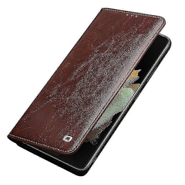 QIALINO Ekte Skinn Telefondeksel Kompatibelt med Samsung Galaxy S21 Ultra 5G Stativ Lommebok Folio Flip Case P20250110223-WELLNGS Brown