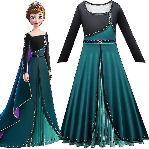 Frozen 2 Anna -asu tytöille, Disney-elokuva Cosplayn hieno pukeutuminen, lasten prinsessapukeutuminen, halloween joulusynttärit 4-5 vuodeksi-WELLNGS