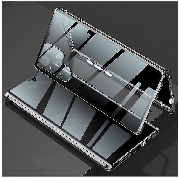 Anti-spion personvern deksel kompatibel med Samsung Galaxy S22 Ultra/s22, dobbeltsidig herdet glass magnetisk deksel-WELLNGS Black For Galaxy S22 Ultra
