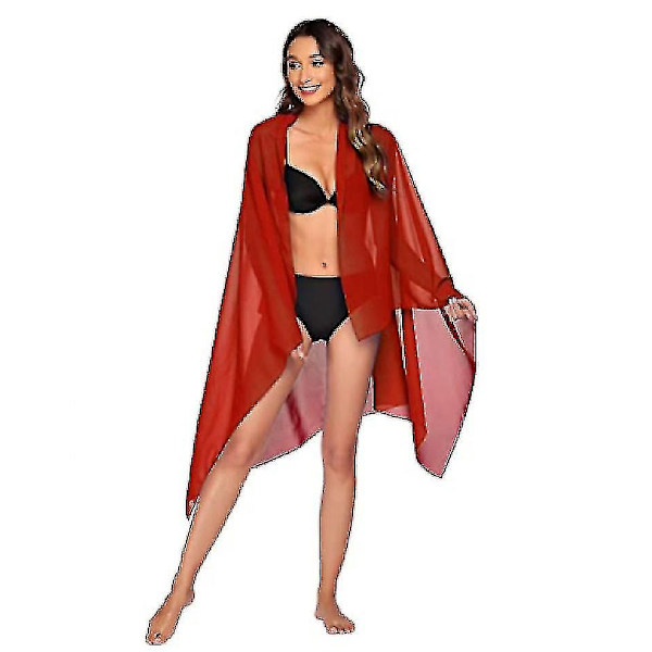 Kvinnors Strand Sarong Pareo Chiffon Bikini Wrap Kjol Överdrag för Badkläder-WELLNGS Red